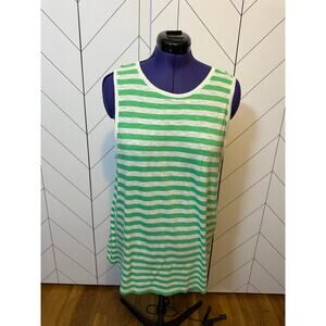 Caslon Women’s Plus 1X Green White Stripe Sleeveless Tunic Tank Top Casual Basic